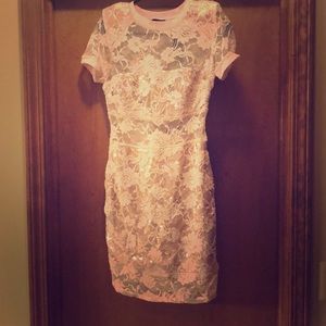 Light pink bebe mini lace dress NWT